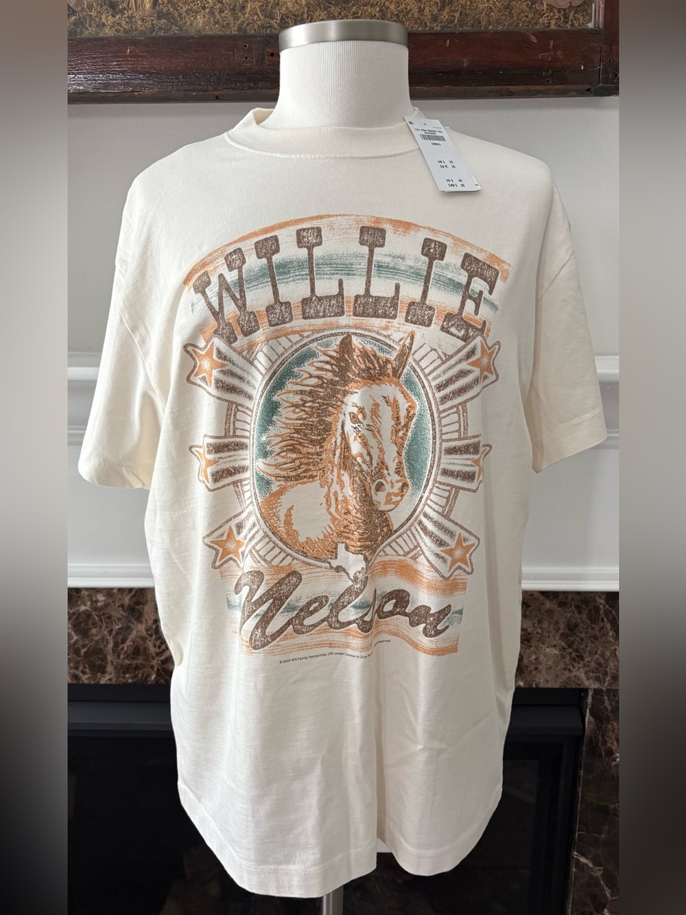 NWT Abercrombie & Fitch Oversized Graphic Horse Willie Nelson Tee Small